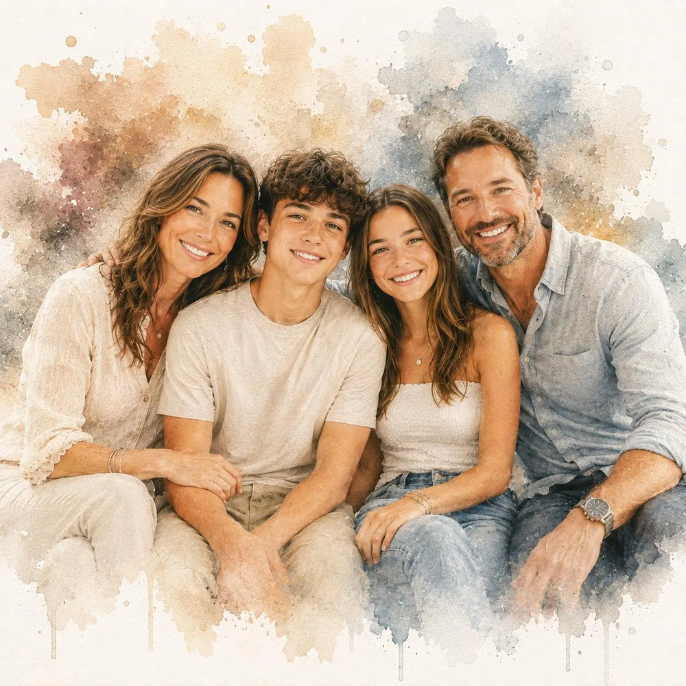 Custom Family Watercolour Portrait from Photo