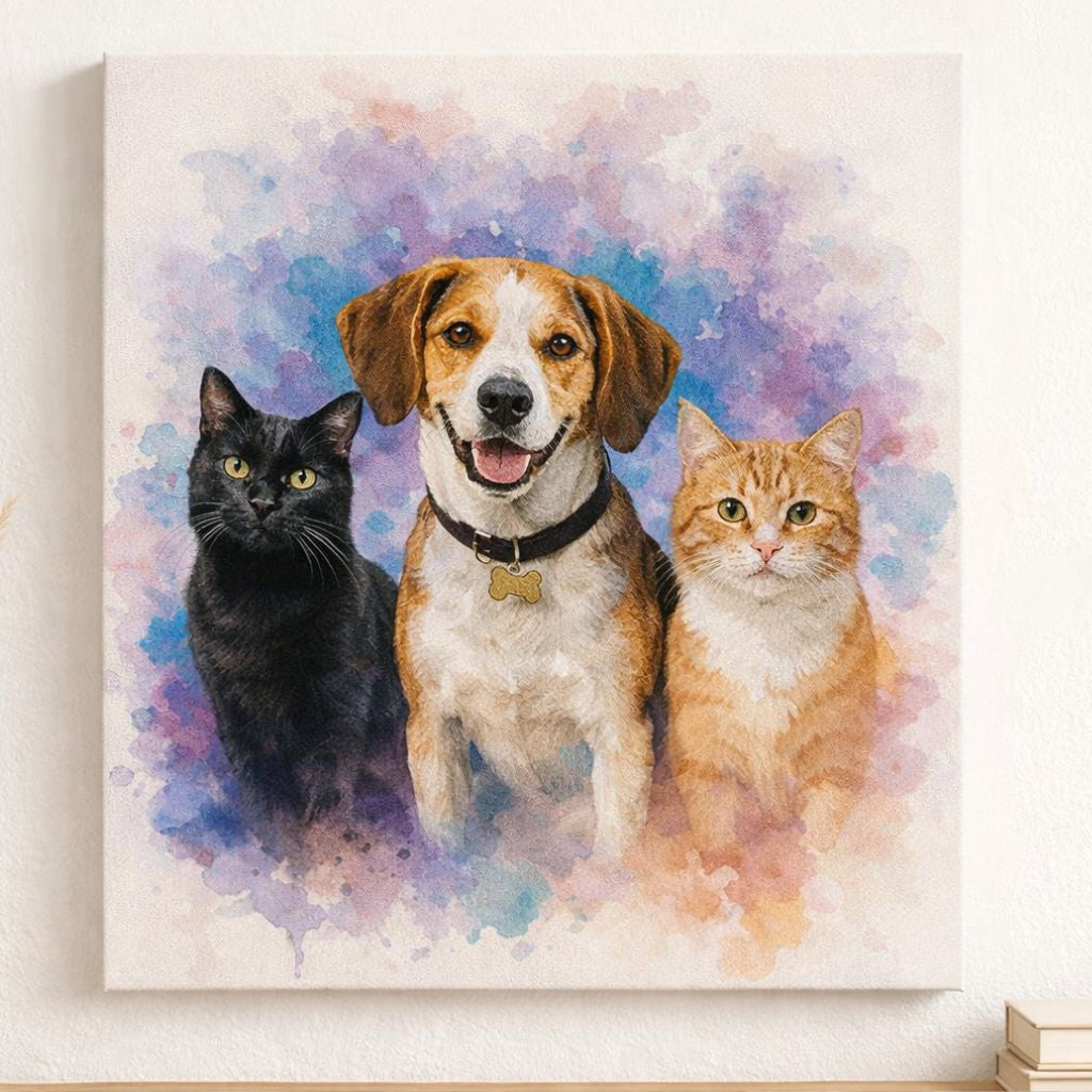 Custom Watercolour Pet Portrait from Photo – Personalised Pet Painting, Watercolour Pet Artwork Gift