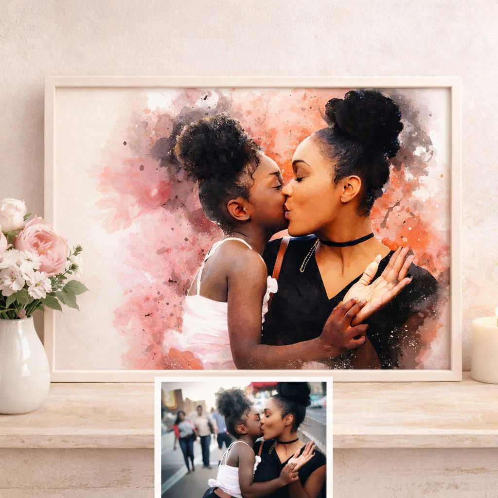 Custom Portrait from Photo | Personalised Watercolour Family Artwork