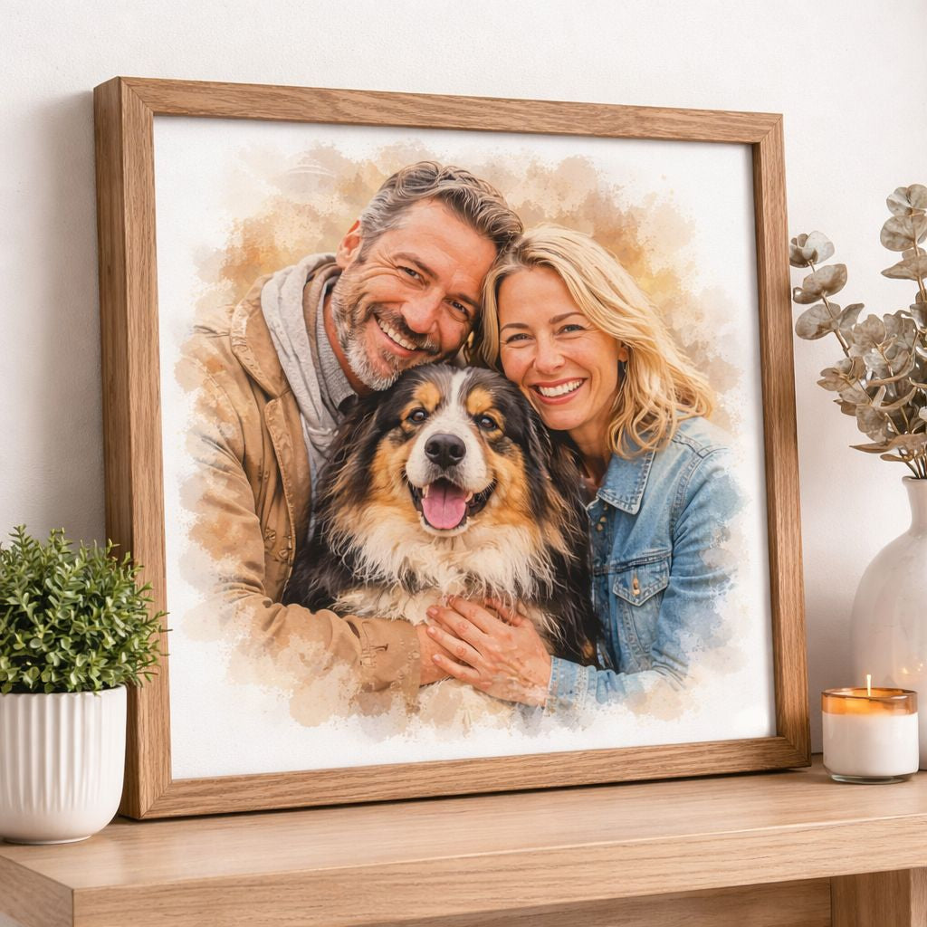Pet & Owner Watercolour Portrait – Celebrate Your Bond with Your Furry Friend,