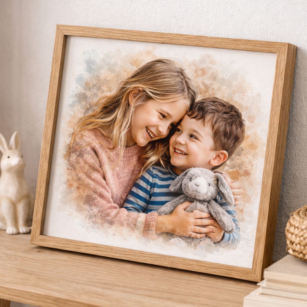 Sibling Bond Portrait – Capture the Unique Connection Between Siblings, Custom Watercolour Family Artwork