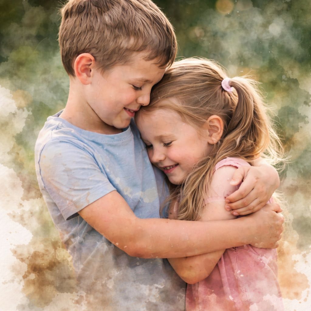 Sibling Bond Portrait – Capture the Unique Connection Between Siblings, Custom Watercolour Family Artwork
