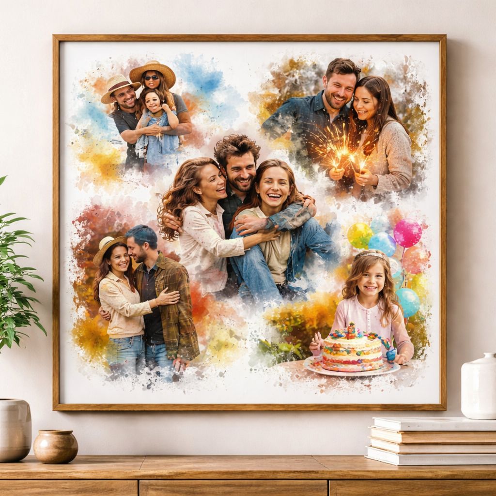 “Our Year in Portraits” Family Collage – Combine Favourite Moments into One Custom Watercolour Family Artwork