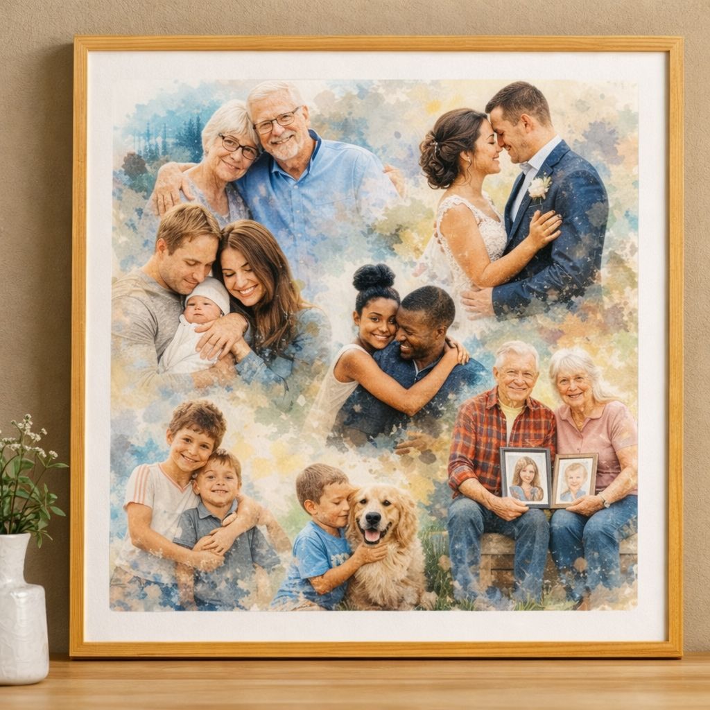 “Our Year in Portraits” Family Collage – Combine Favourite Moments into One Custom Watercolour Family Artwork
