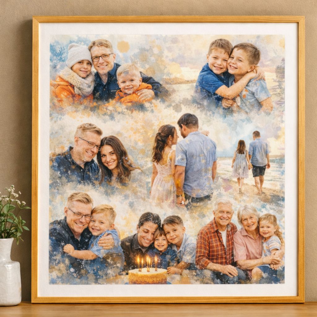 “Our Year in Portraits” Family Collage – Combine Favourite Moments into One Custom Watercolour Family Artwork