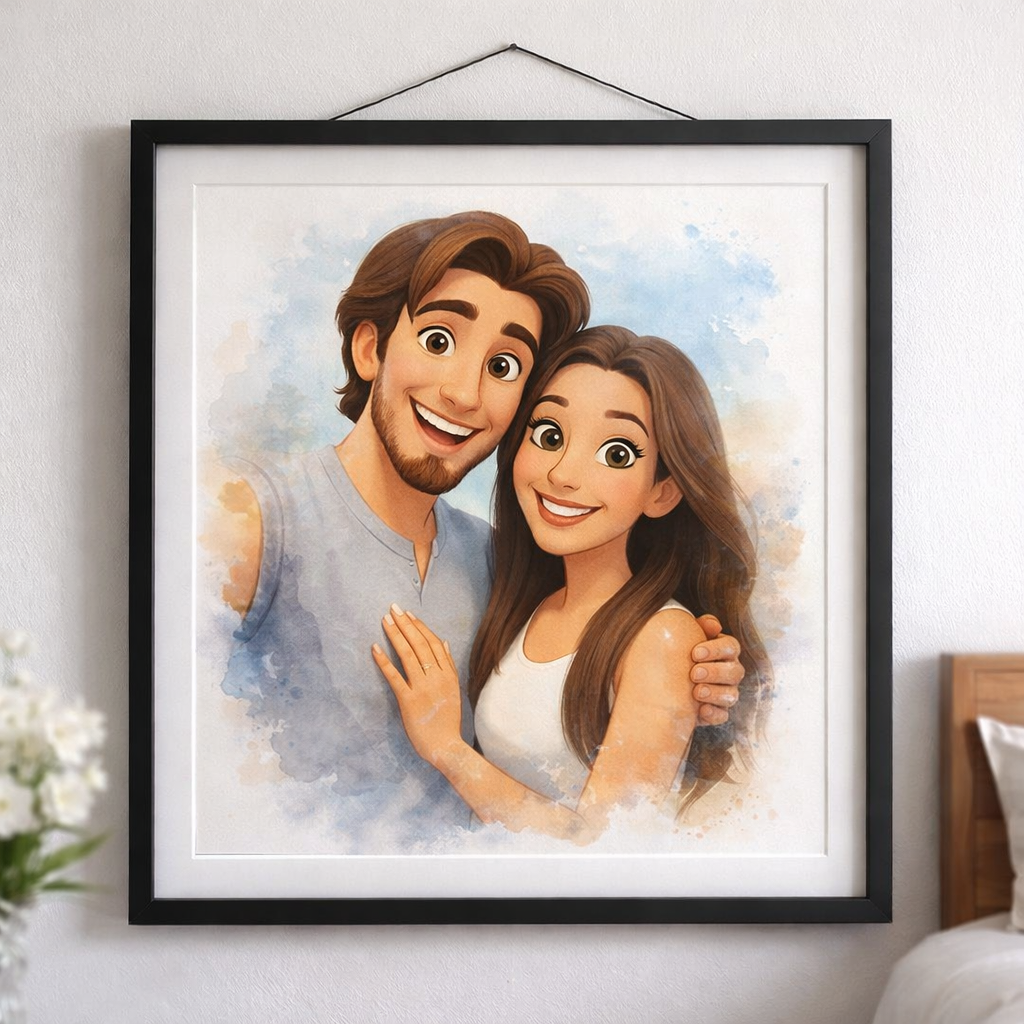 Pixar Portrait for Couples from Photo – Custom Cartoon Couple Illustration, Romantic Personalised Gift