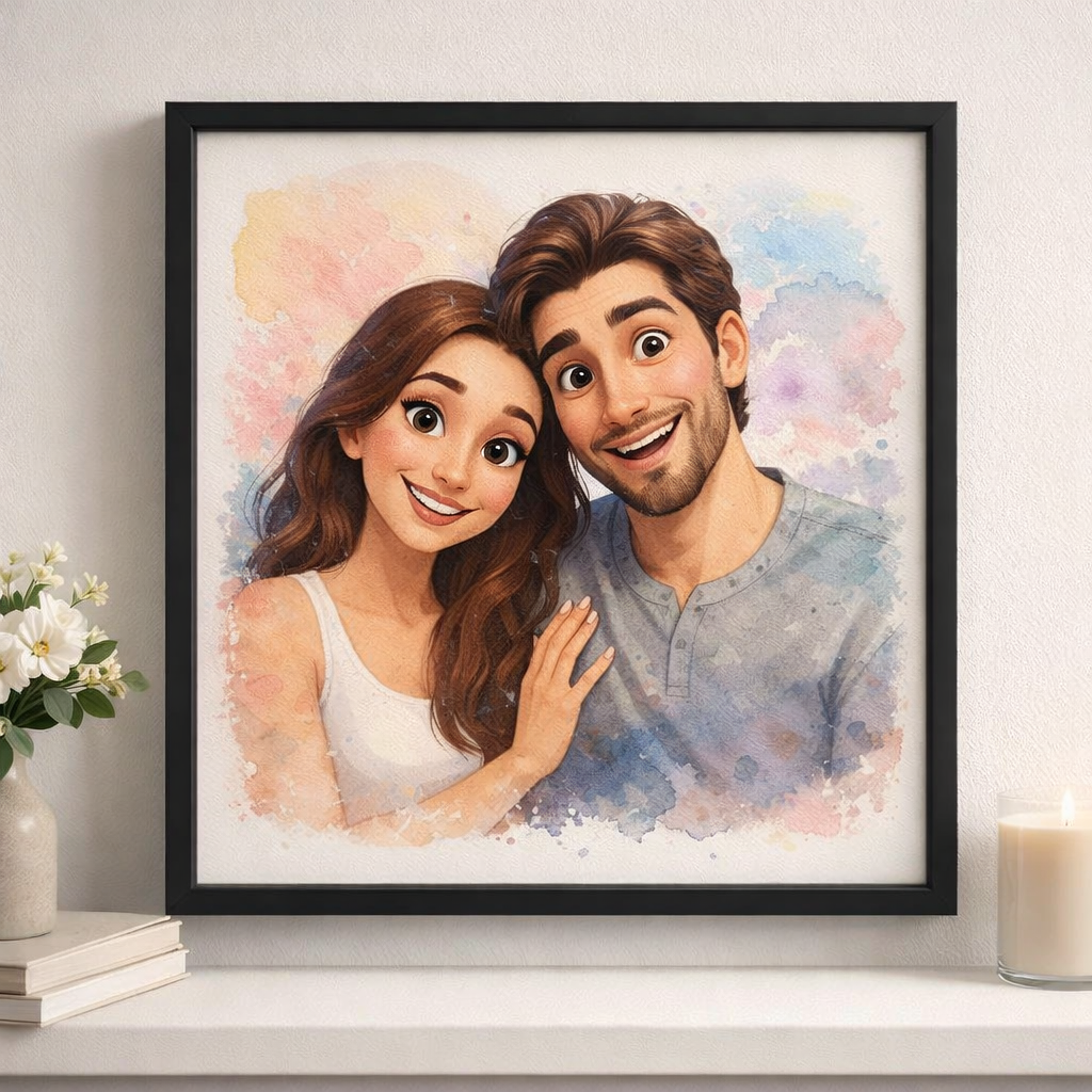 Pixar Portrait for Couples from Photo – Custom Cartoon Couple Illustration, Romantic Personalised Gift