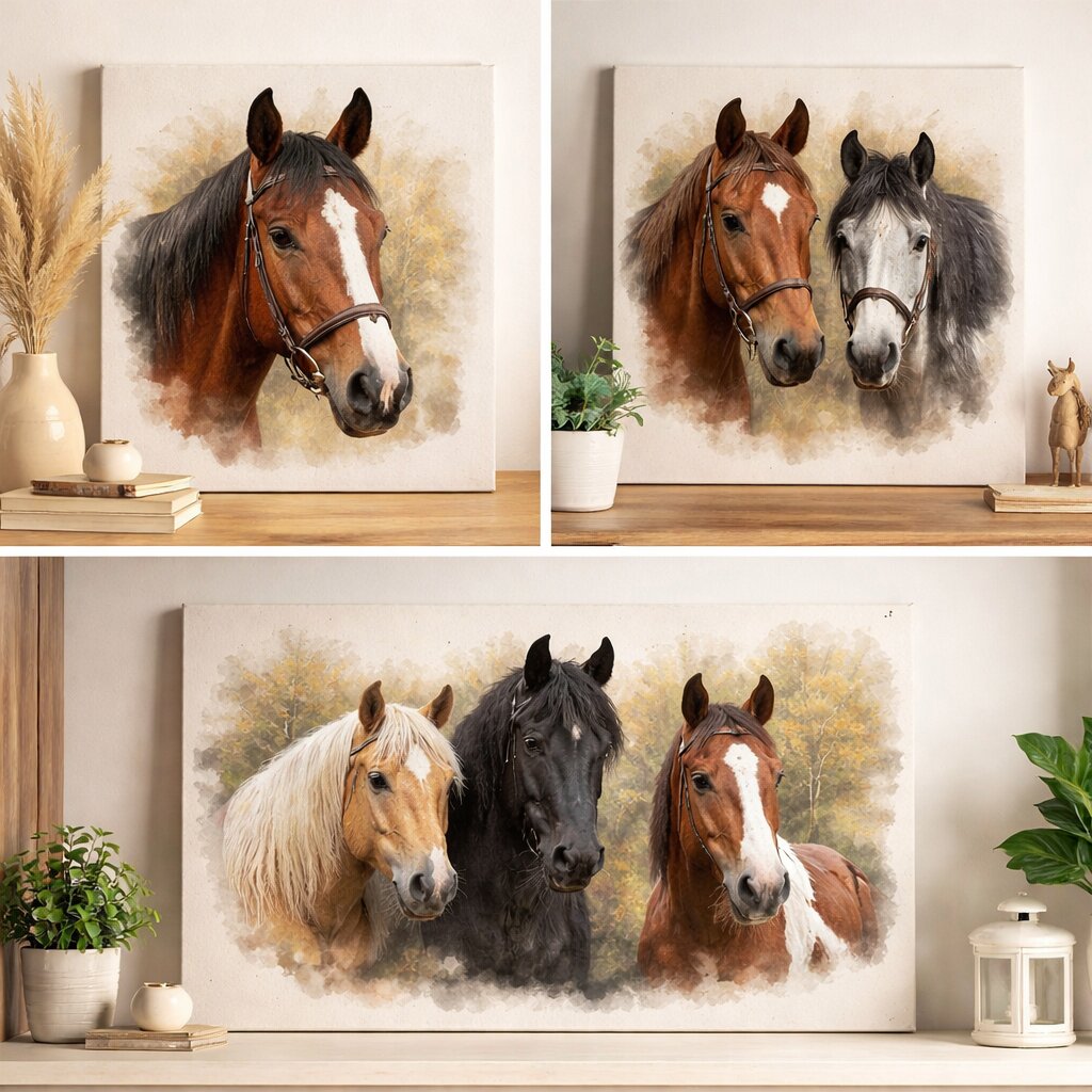 Custom Horse Portrait Illustration – Personalised Watercolour Horse Portrait from Photo, Equestrian Gift