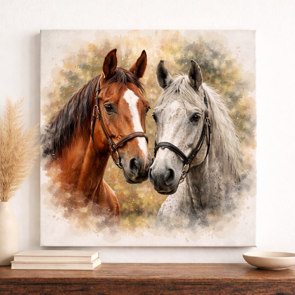 Custom Horse Portrait Illustration – Personalised Watercolour Horse Portrait from Photo, Equestrian Gift