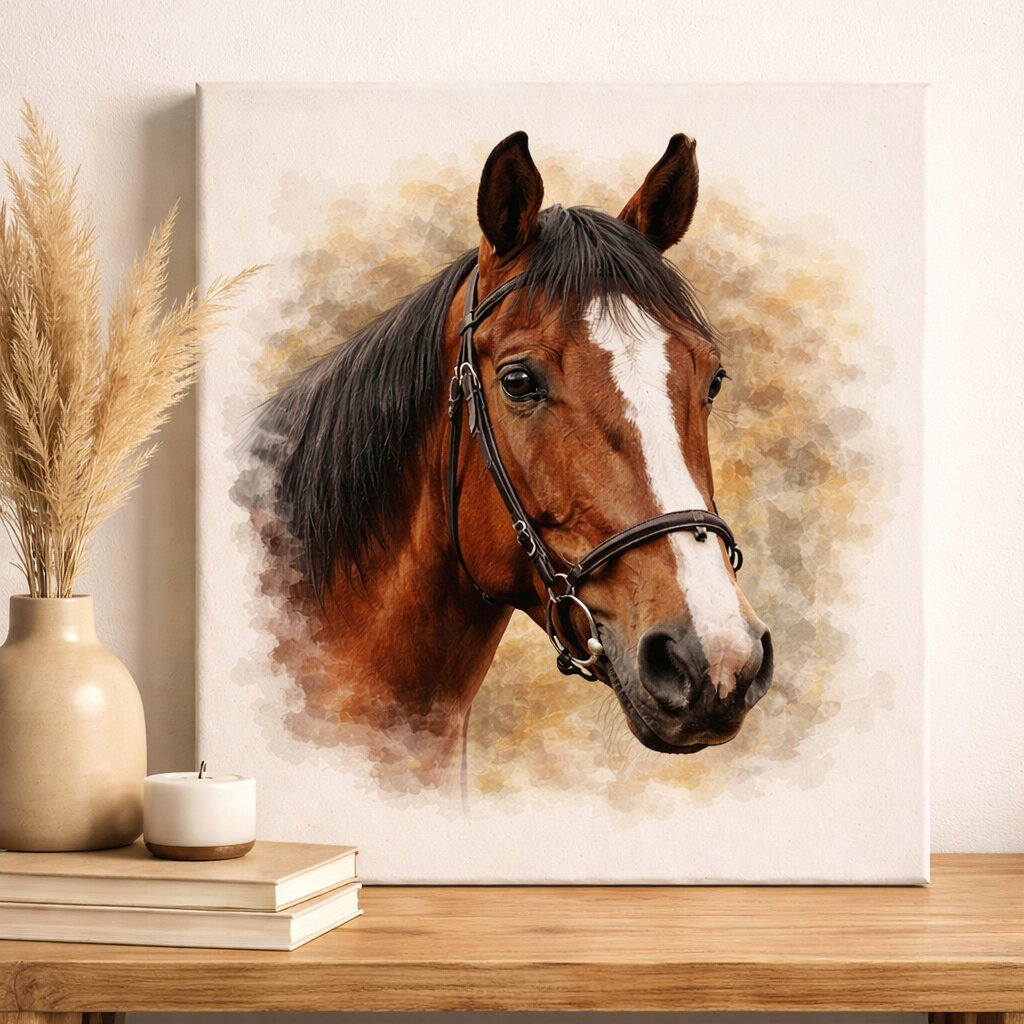Custom Horse Portrait Illustration – Personalised Watercolour Horse Portrait from Photo, Equestrian Gift