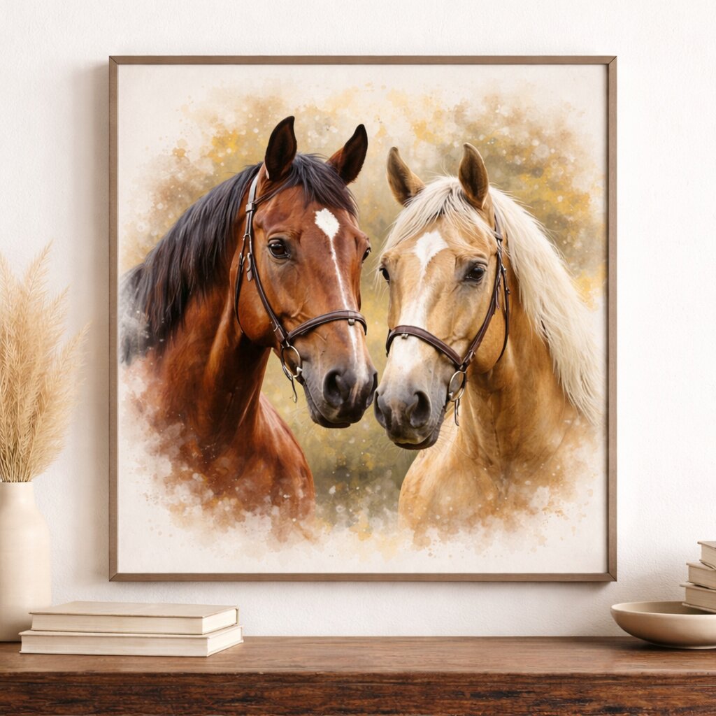 Custom Horse Portrait Illustration – Personalised Watercolour Horse Portrait from Photo, Equestrian Gift
