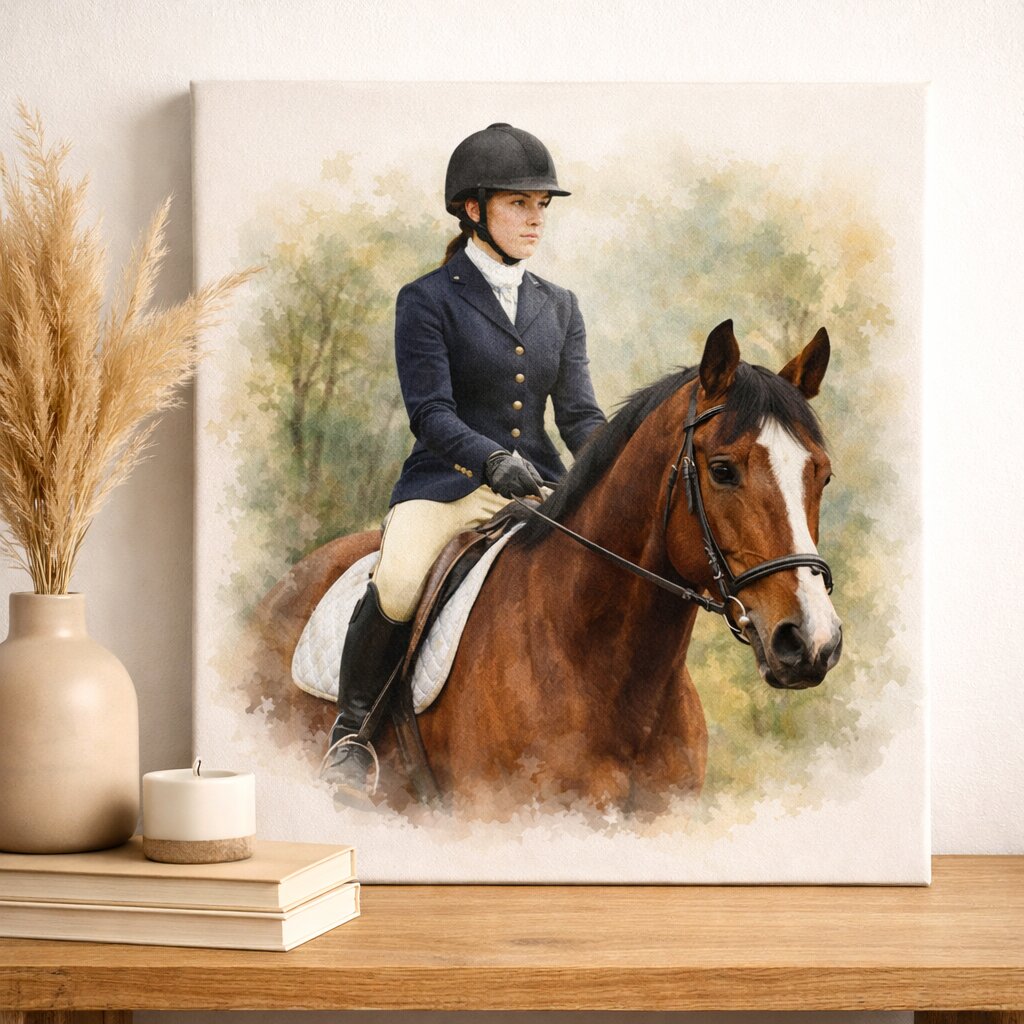 Custom Horse Portrait Illustration – Personalised Watercolour Horse Portrait from Photo, Equestrian Gift