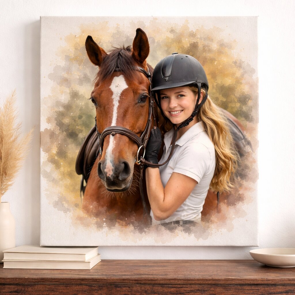Custom Horse Portrait Illustration – Personalised Watercolour Horse Portrait from Photo, Equestrian Gift