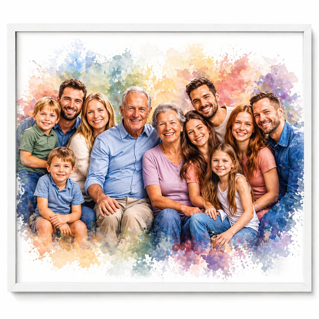 Family Reunion Portrait – Combine Relatives from Different Photos into One Custom Watercolour Family Artwork