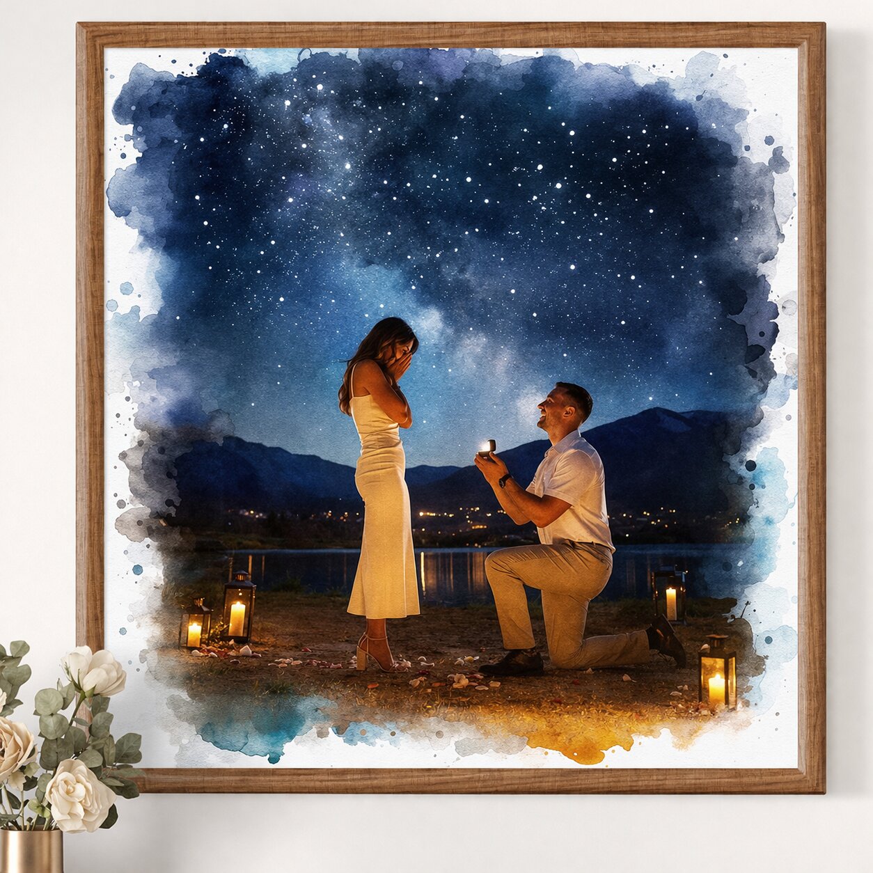 Custom Watercolour Portrait – Personalised Couple Watercolour Artwork of Special Date and Location