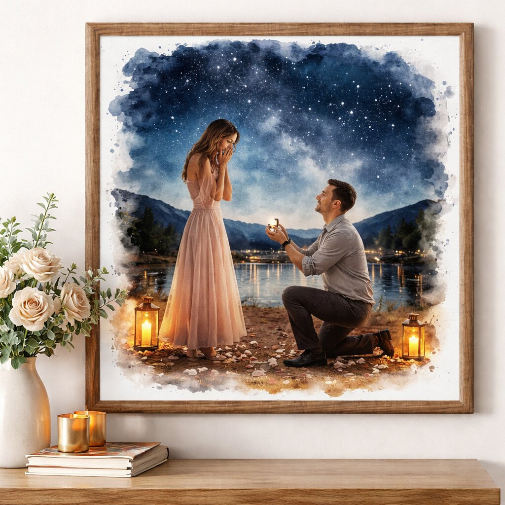Custom Watercolour Portrait – Personalised Couple Watercolour Artwork of Special Date and Location