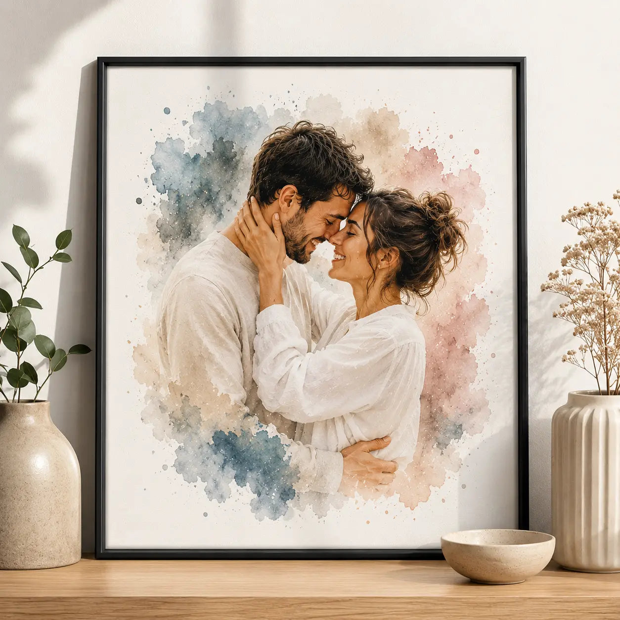 Minimalist Couple Portrait from Photo Personalised Romantic Watercolour Lover Gift