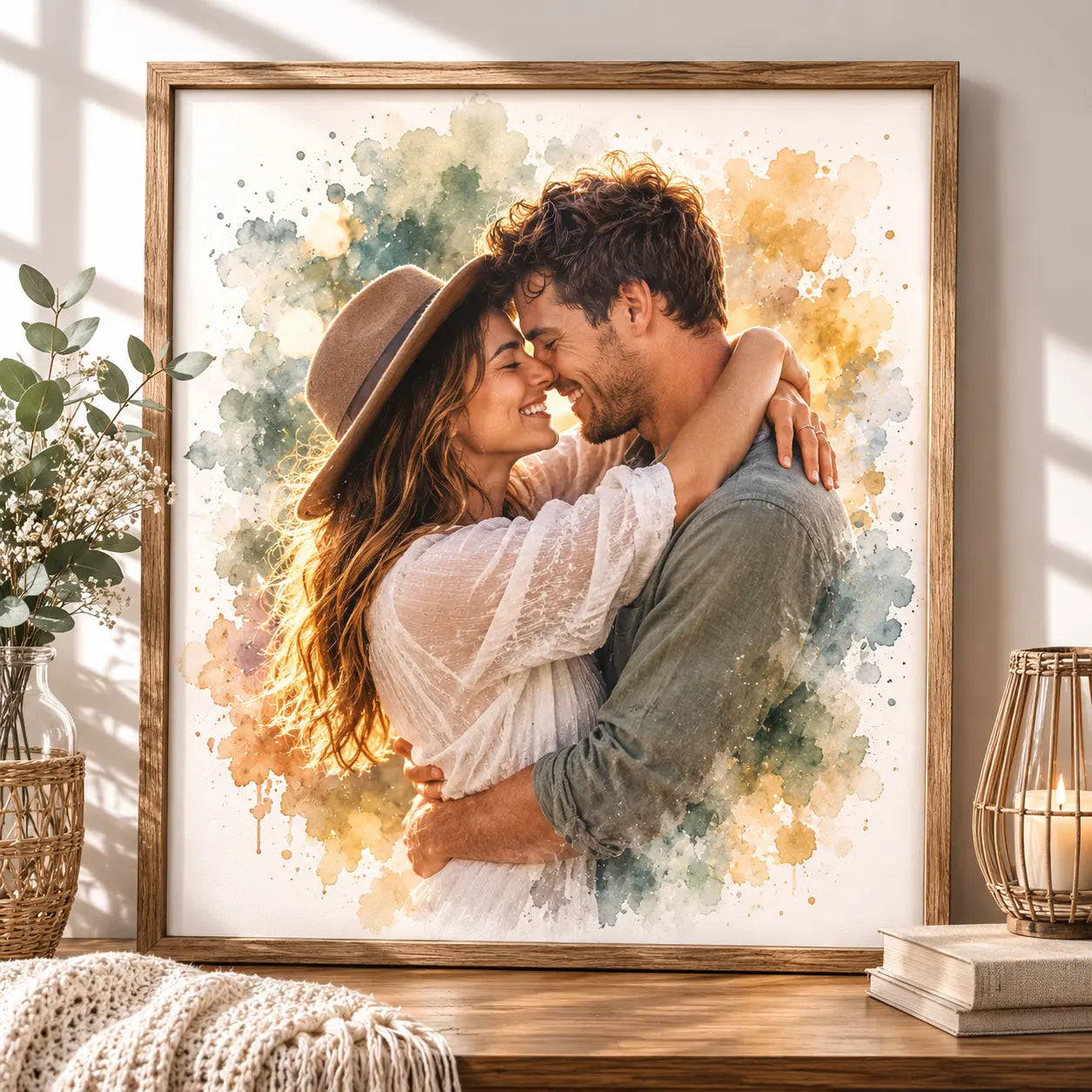 Minimalist Couple Portrait from Photo Personalised Romantic Watercolour Lover Gift