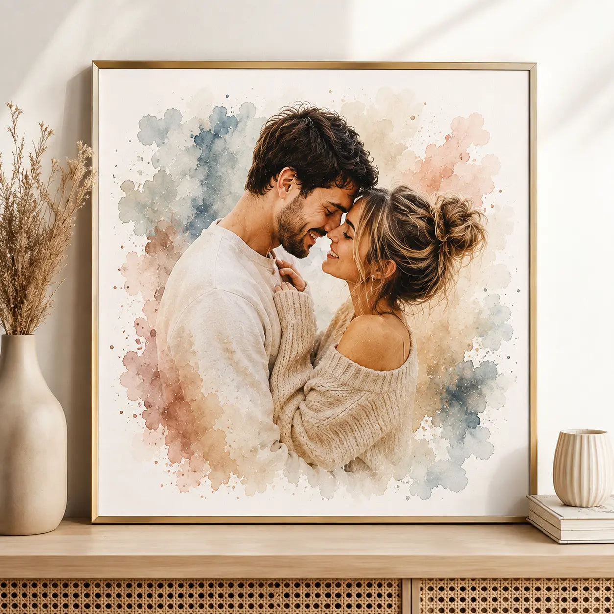 Minimalist Couple Portrait from Photo Personalised Romantic Watercolour Lover Gift