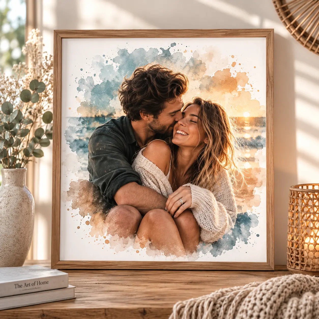 Minimalist Couple Portrait from Photo Personalised Romantic Watercolour Lover Gift