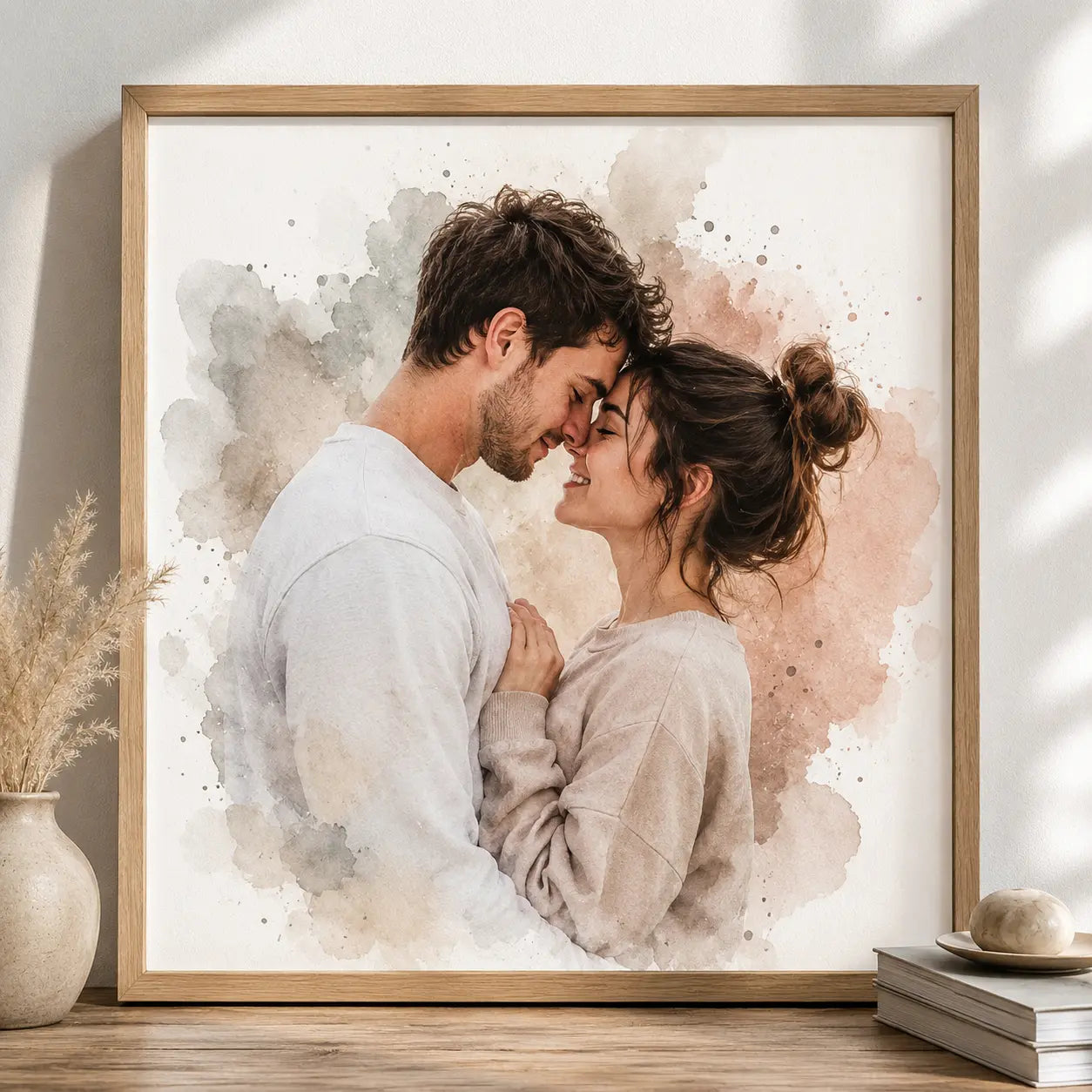 Minimalist Couple Portrait from Photo Personalised Romantic Watercolour Lover Gift