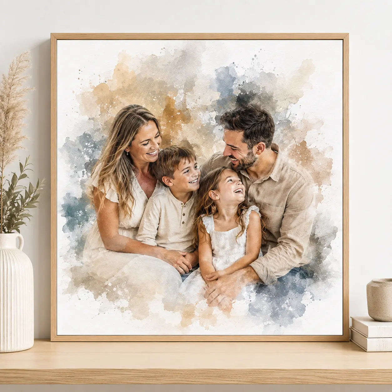 Custom Family Portrait from Photo Personalised Watercolour Wall Art & Family Keepsake