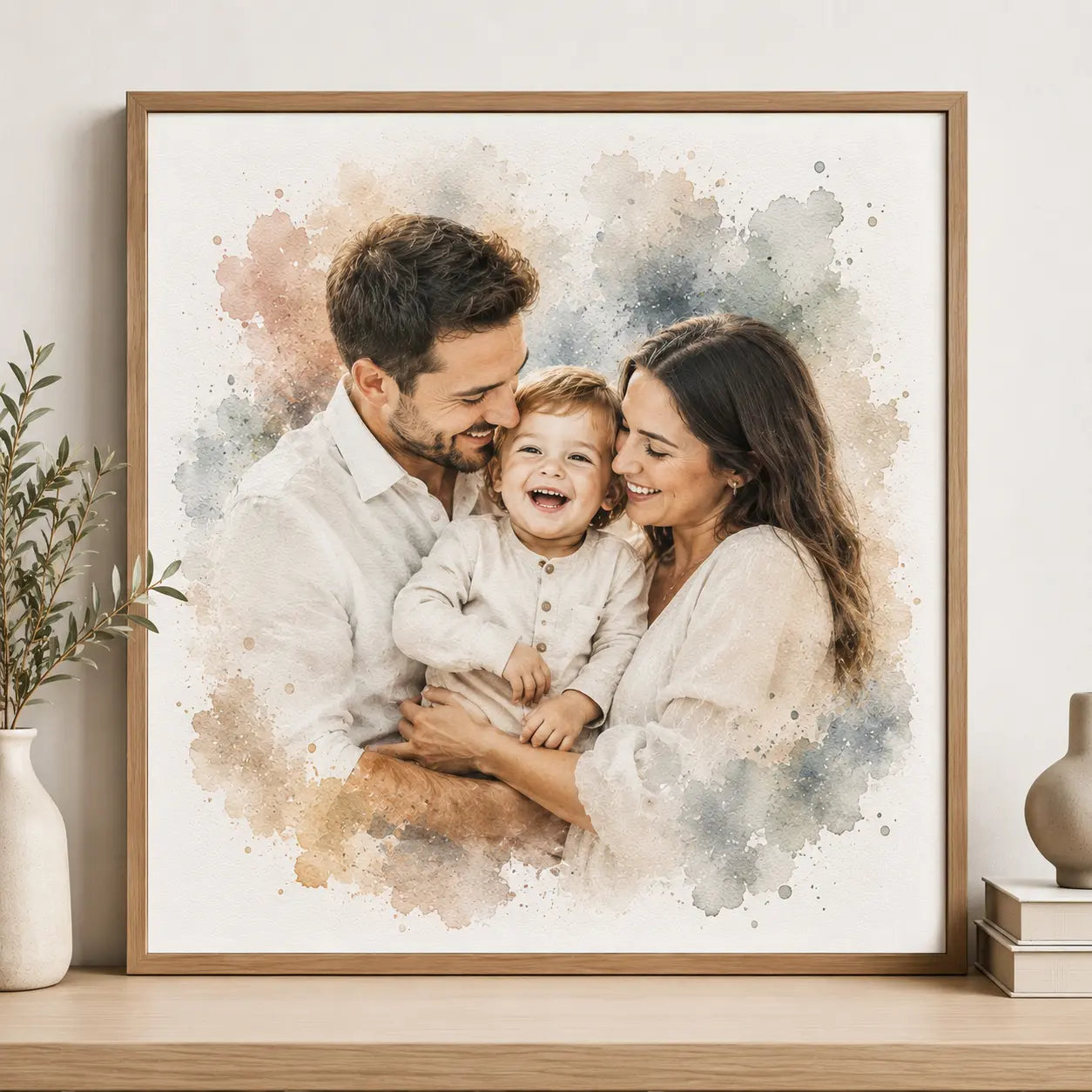 Custom Family Portrait from Photo Personalised Watercolour Wall Art & Family Keepsake