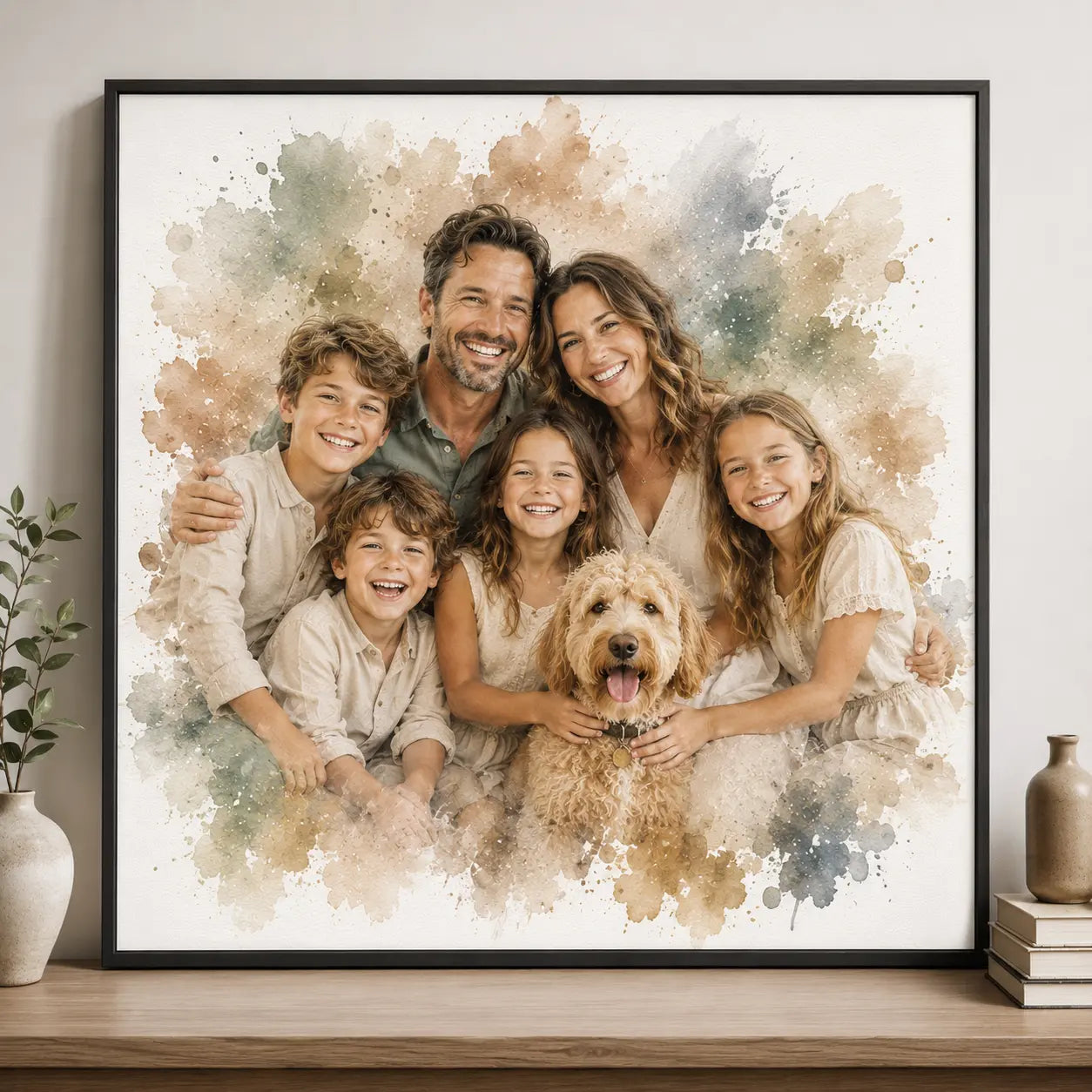 Custom Family Portrait from Photo Personalised Watercolour Wall Art & Family Keepsake