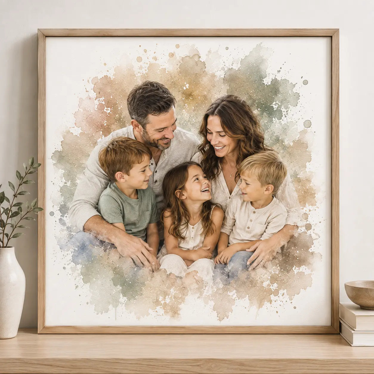 Custom Family Portrait from Photo Personalised Watercolour Wall Art & Family Keepsake