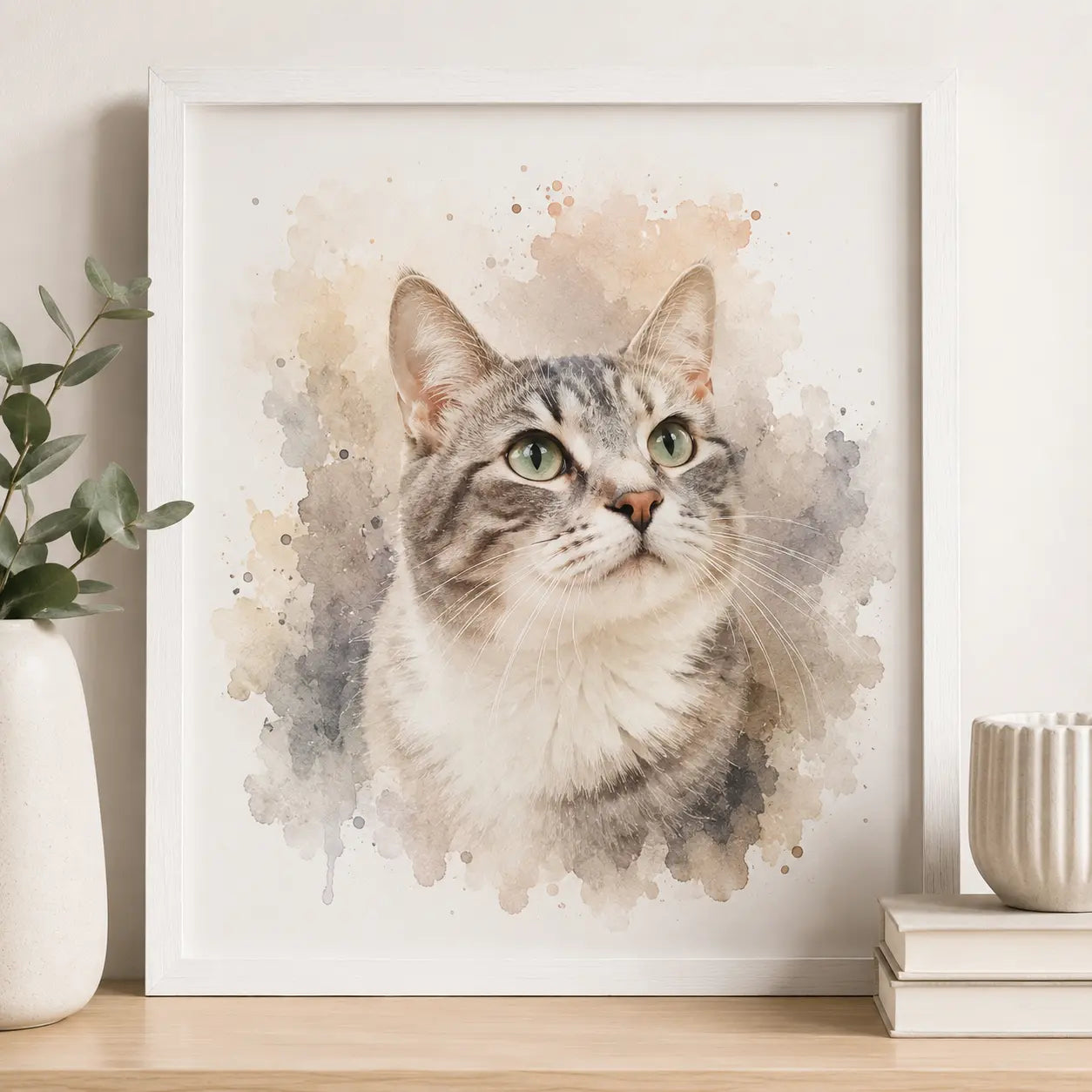 Minimalist Cat Watercolour Portrait from Photo Personalised Cat Wall Art Gift