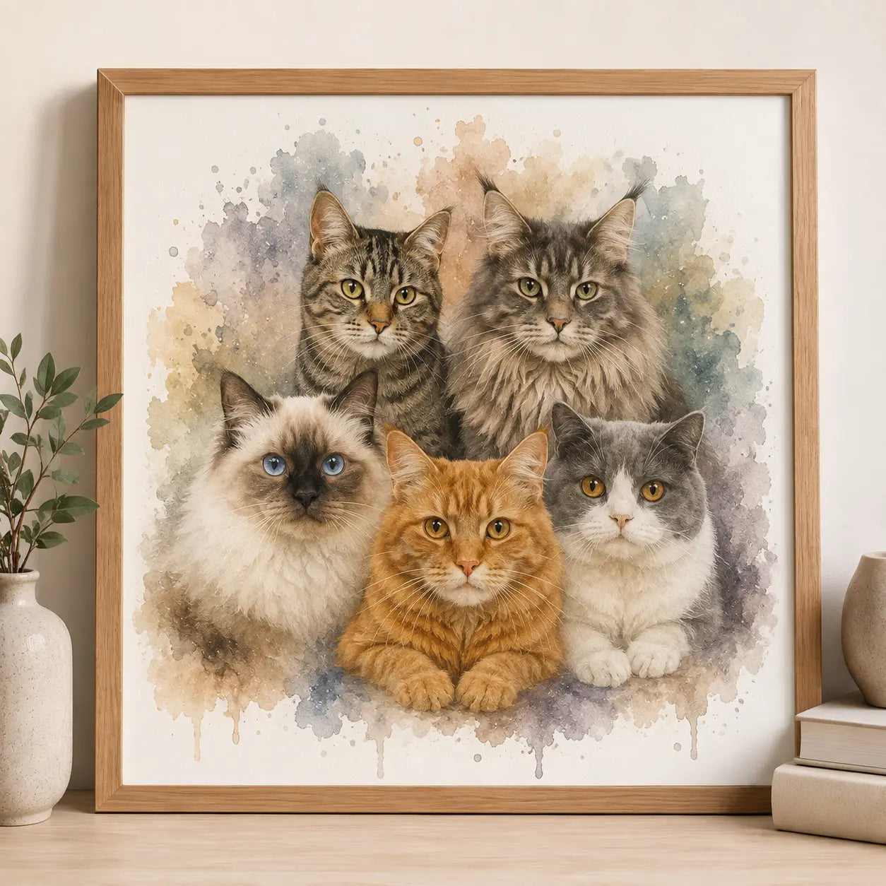 Minimalist Cat Watercolour Portrait from Photo Personalised Cat Wall Art Gift