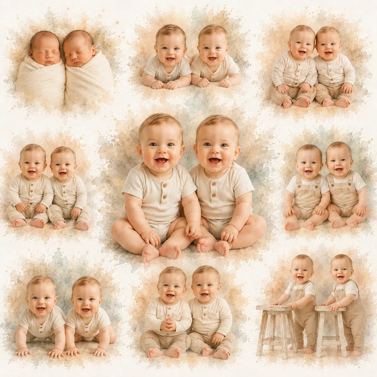 Baby Milestone Watercolour Portrait from Photo Personalised First Year Keepsake