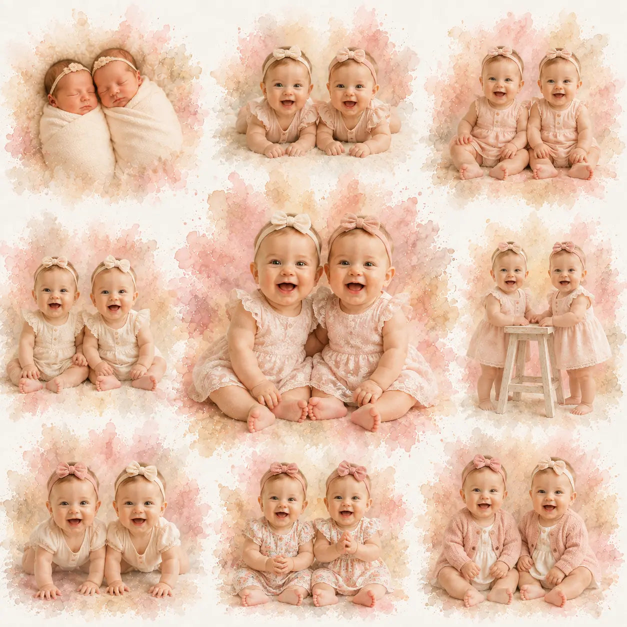 Baby Milestone Watercolour Portrait from Photo Personalised First Year Keepsake