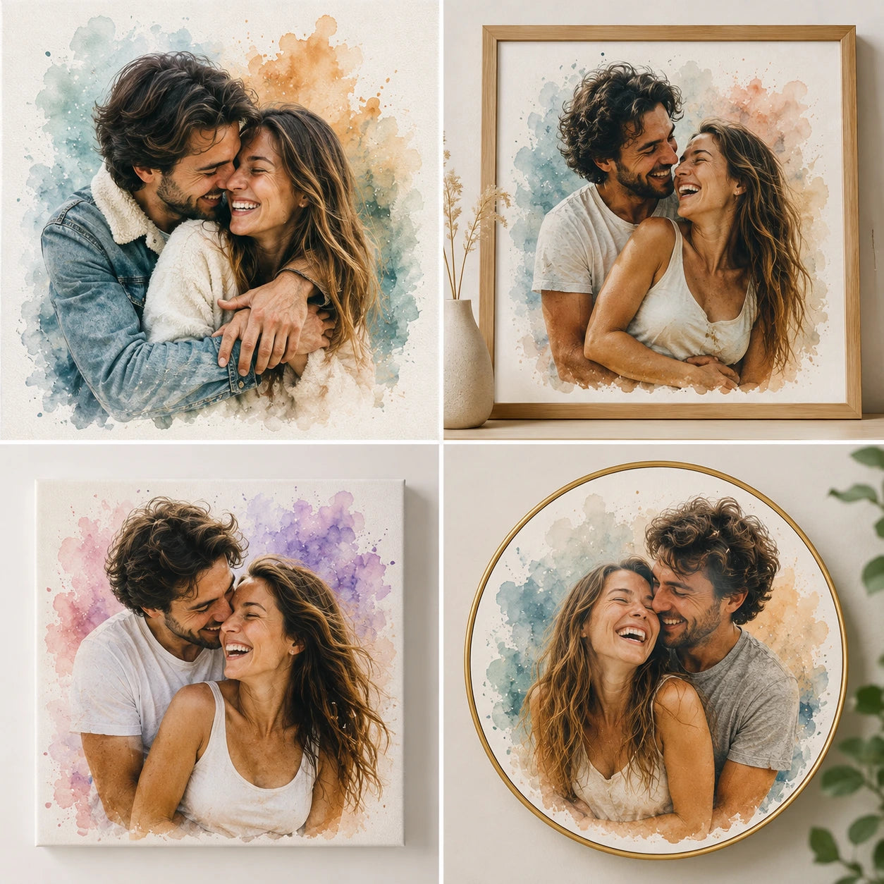 Custom Anniversary Portrait from Photo Personalised Watercolour Couple Gift