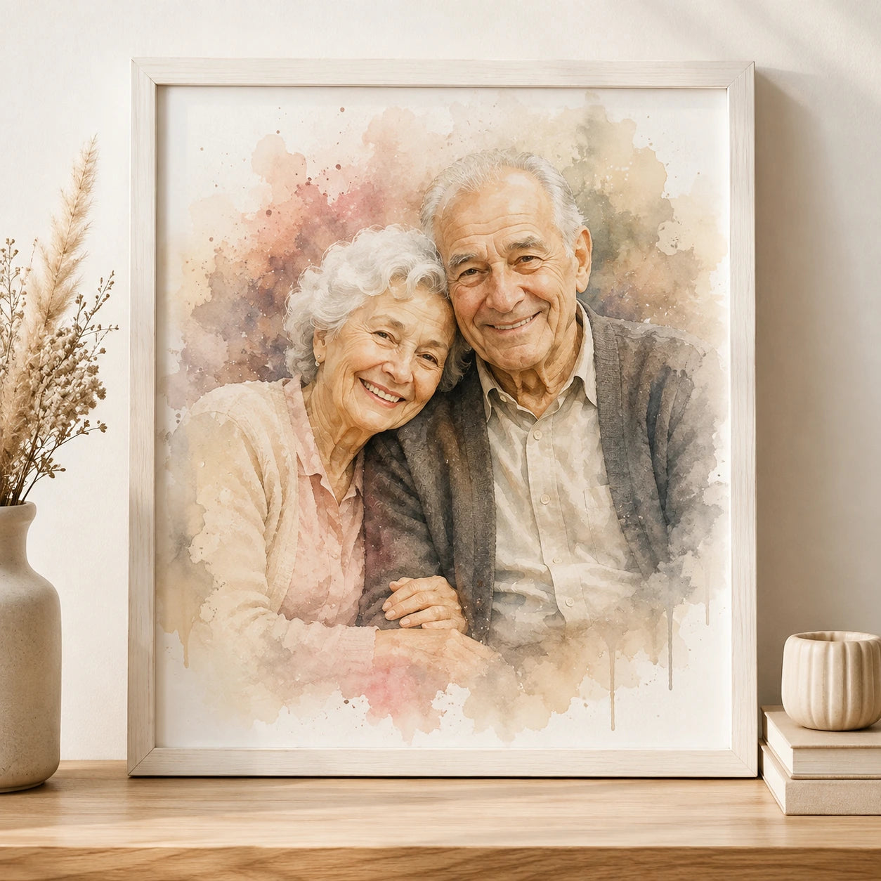 Remembering Grandparents Portrait from Photo Personalised Watercolour Memorial Gift