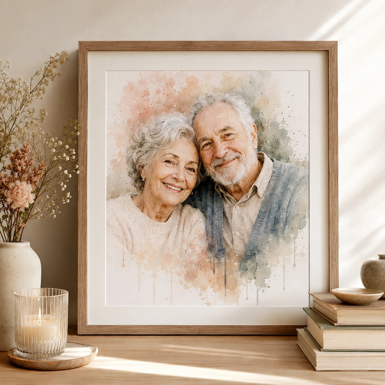 Remembering Grandparents Portrait from Photo Personalised Watercolour Memorial Gift