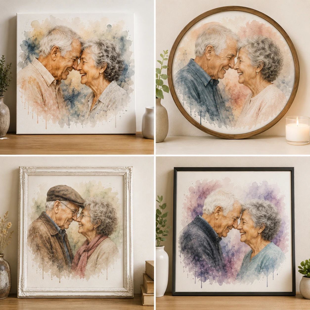 Remembering Grandparents Portrait from Photo Personalised Watercolour Memorial Gift