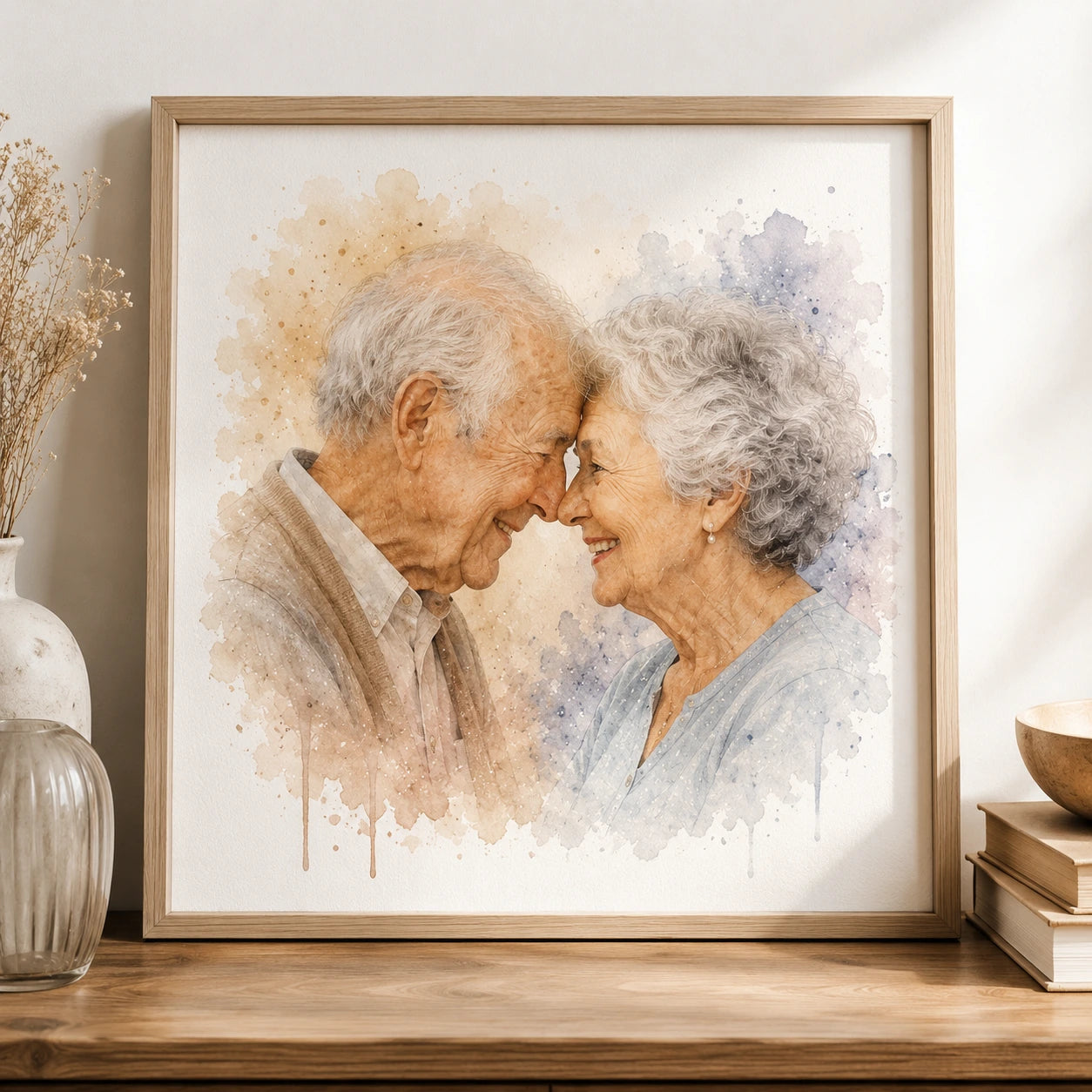 Remembering Grandparents Portrait from Photo Personalised Watercolour Memorial Gift