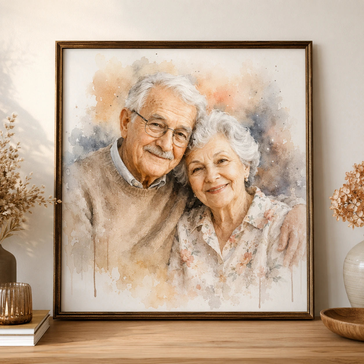 Remembering Grandparents Portrait from Photo Personalised Watercolour Memorial Gift