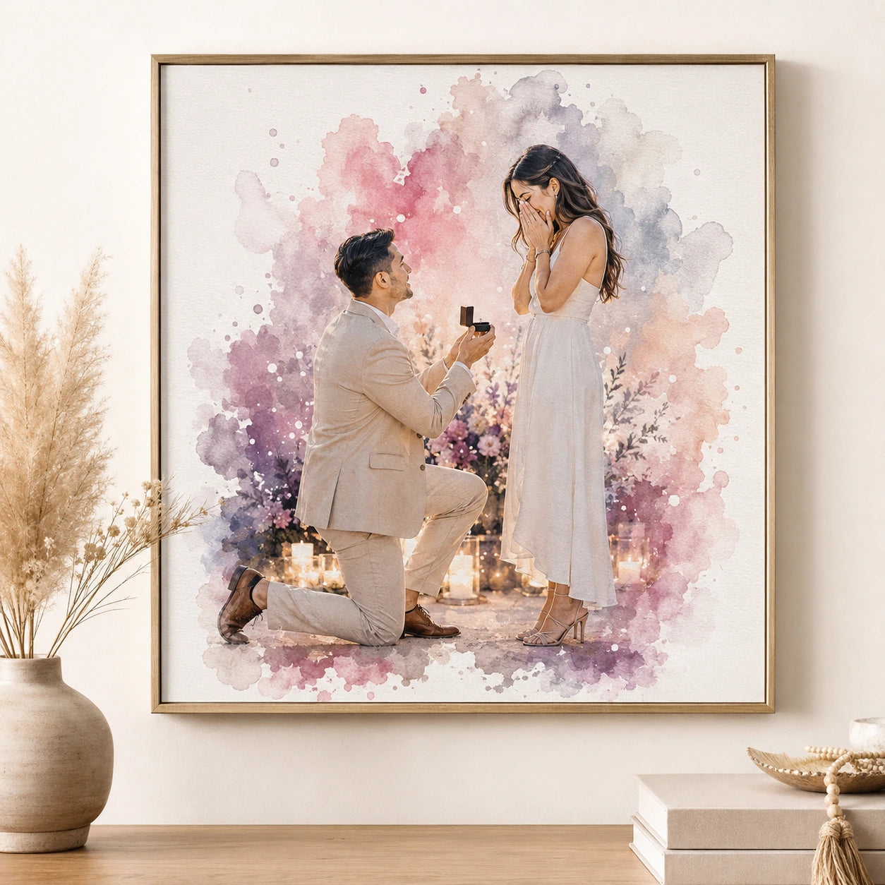 Romantic Proposal Portrait from Photo Personalised Watercolour Engagement Gift