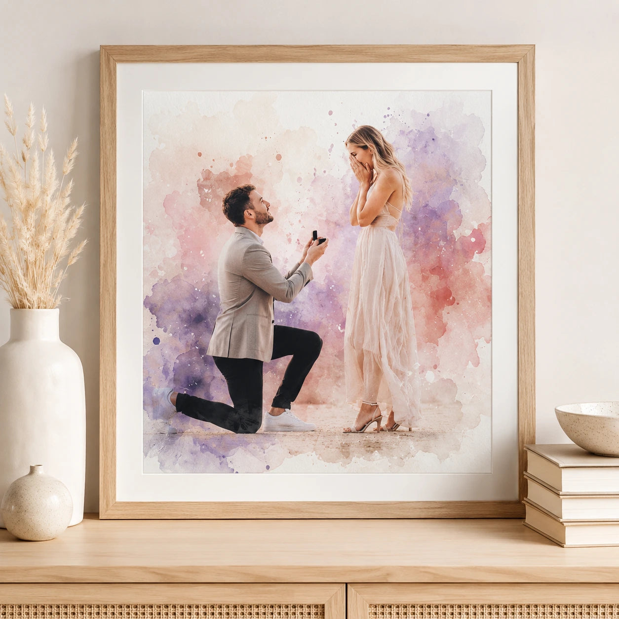 Romantic Proposal Portrait from Photo Personalised Watercolour Engagement Gift