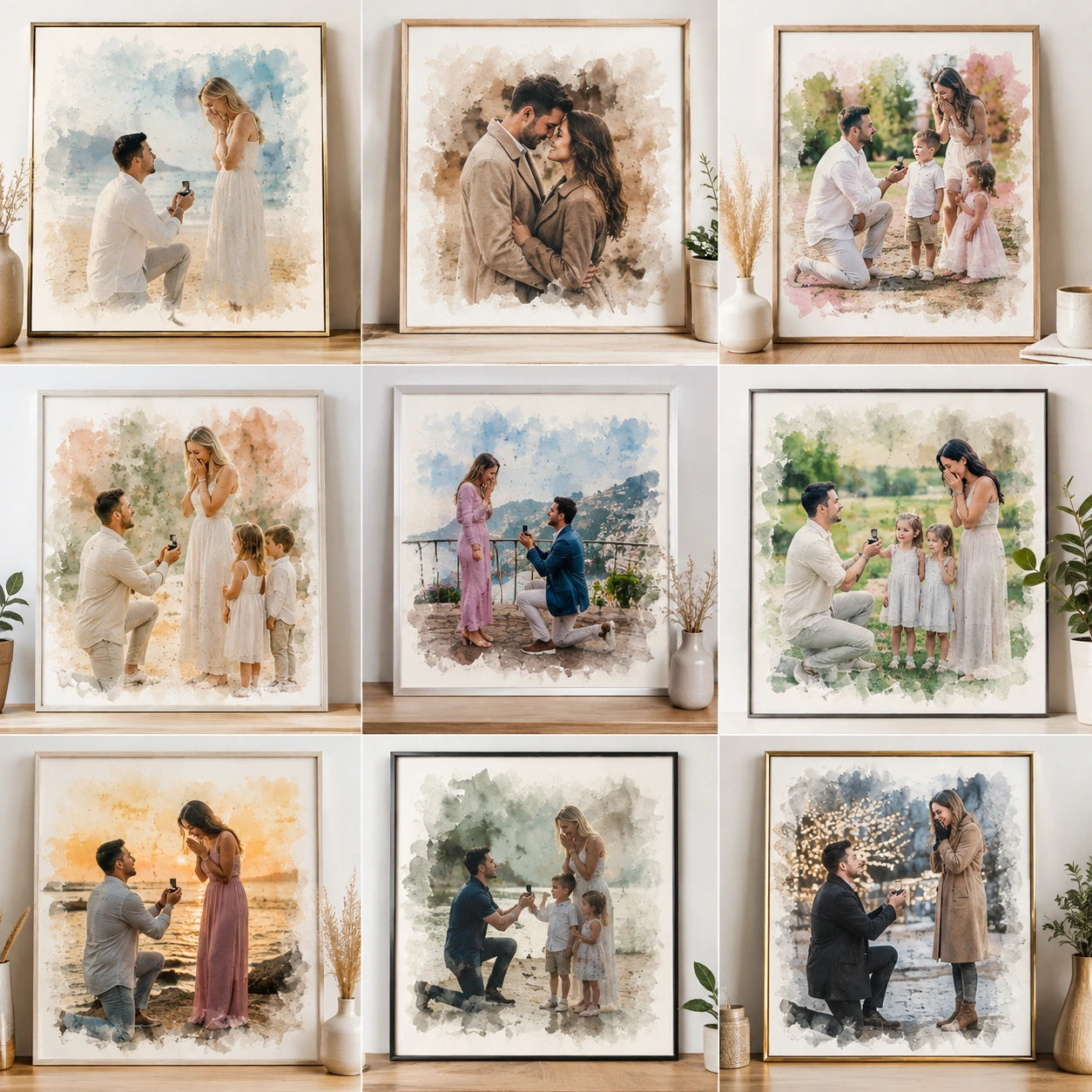 Romantic Proposal Portrait from Photo Personalised Watercolour Engagement Gift