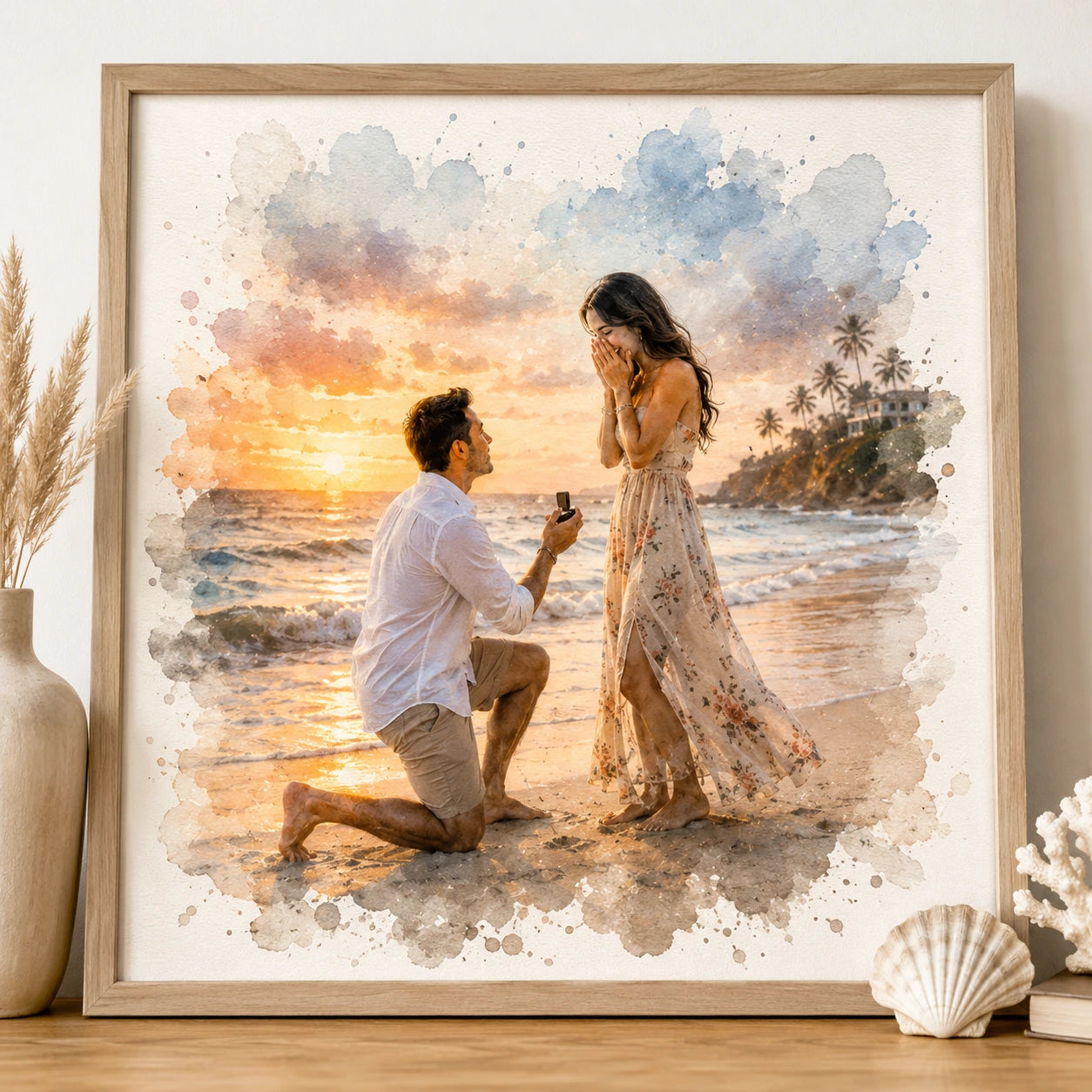 Romantic Proposal Portrait from Photo Personalised Watercolour Engagement Gift