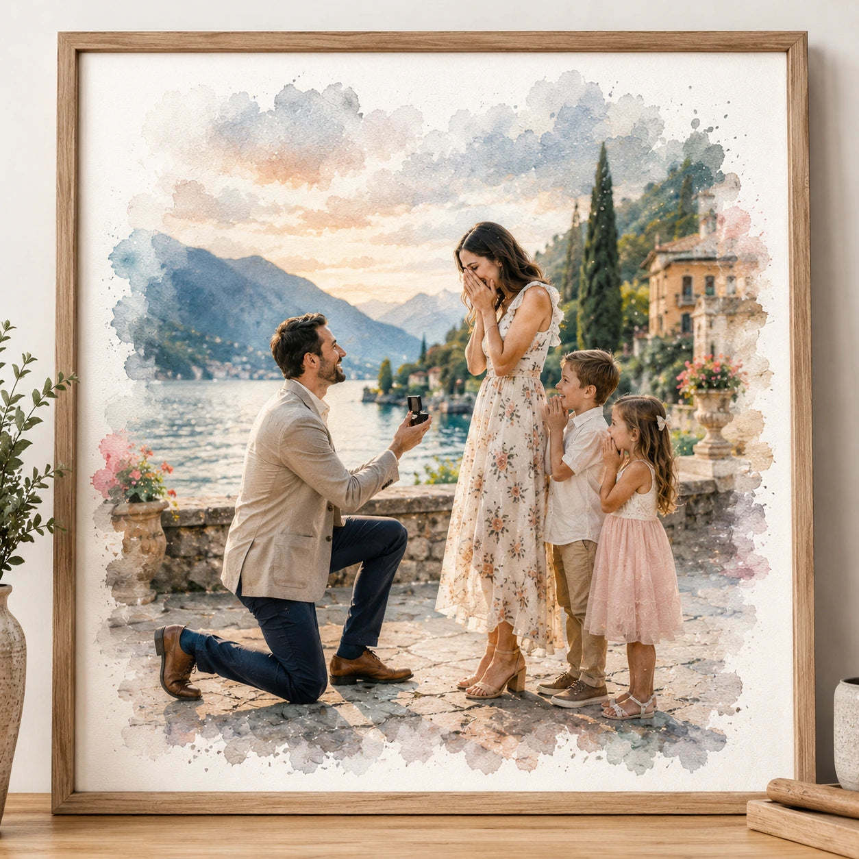 Romantic Proposal Portrait from Photo Personalised Watercolour Engagement Gift