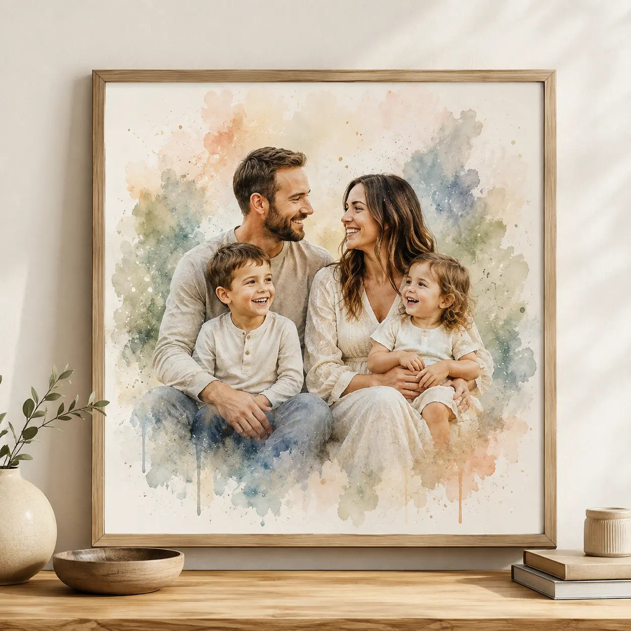 Personalised Family Portrait Illustration from Photo Custom Watercolour Family Artwork