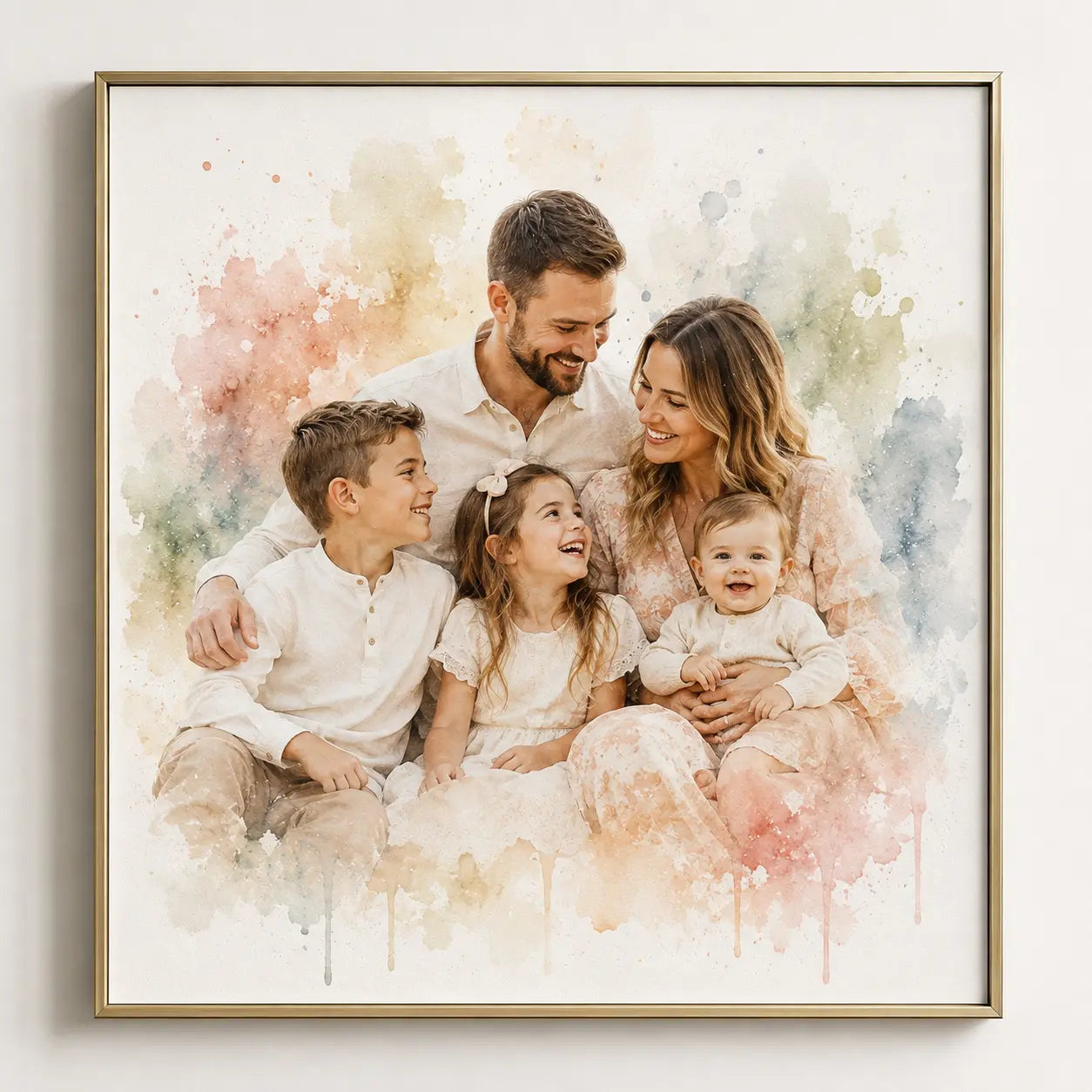 Personalised Family Portrait Illustration from Photo Custom Watercolour Family Artwork