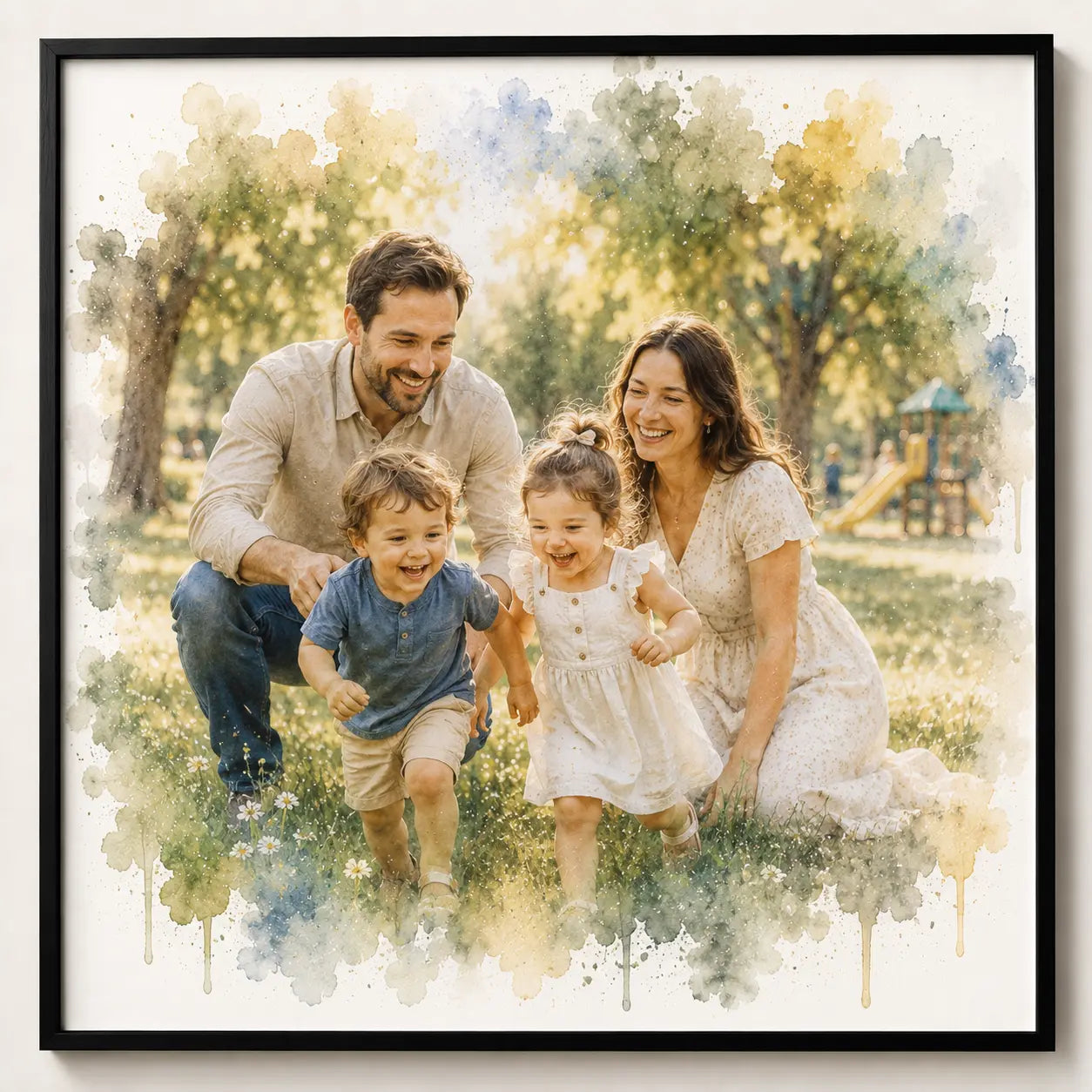 Personalised Family Portrait Illustration from Photo Custom Watercolour Family Artwork
