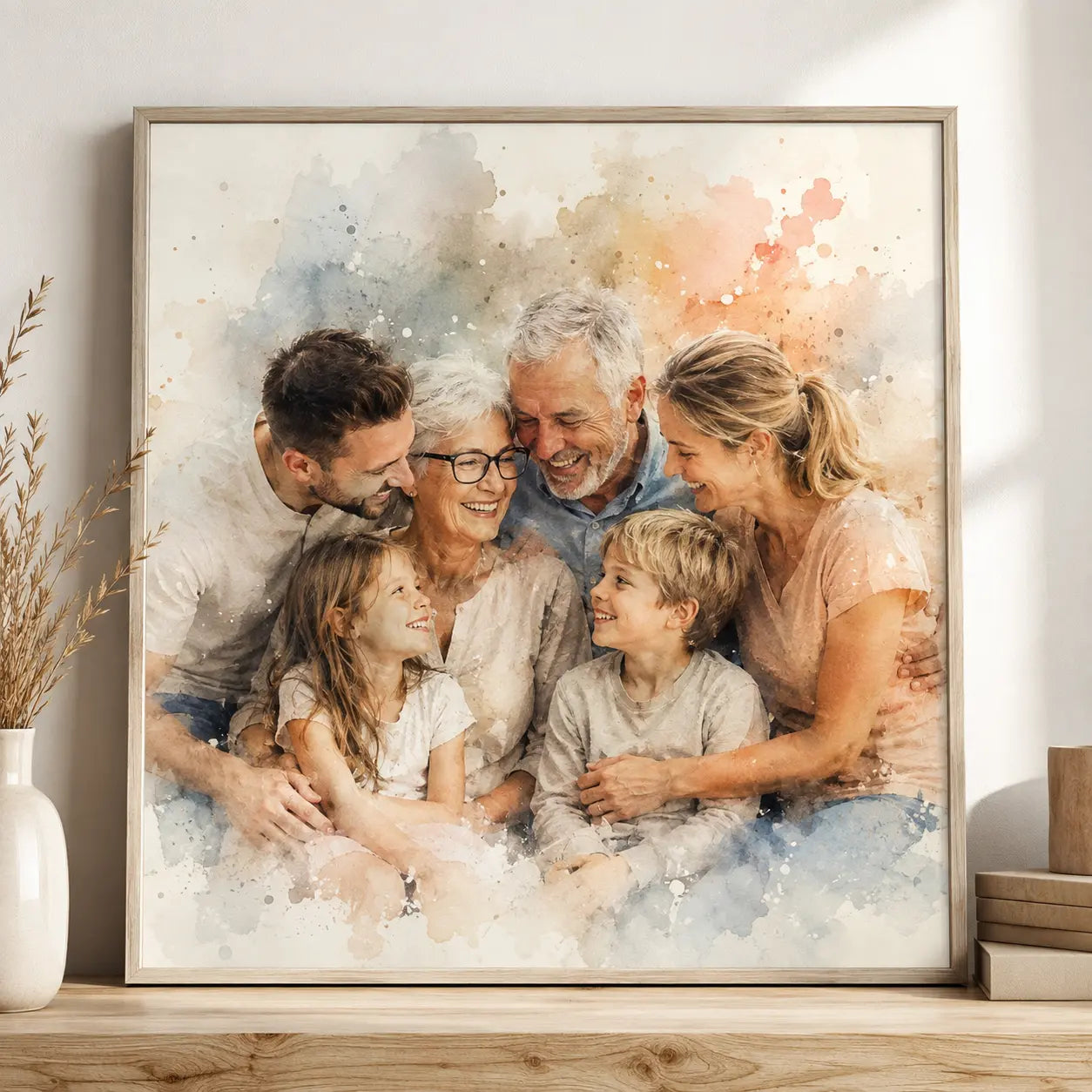 Personalised Family Watercolour Portrait from Photo Multi Family Keepsake Gift