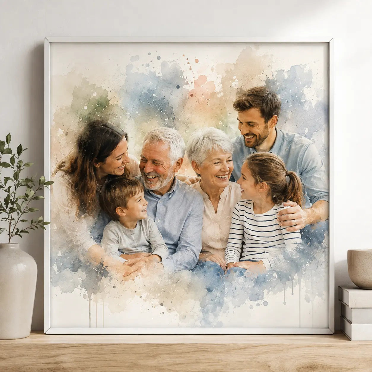 Personalised Family Watercolour Portrait from Photo Multi Family Keepsake Gift