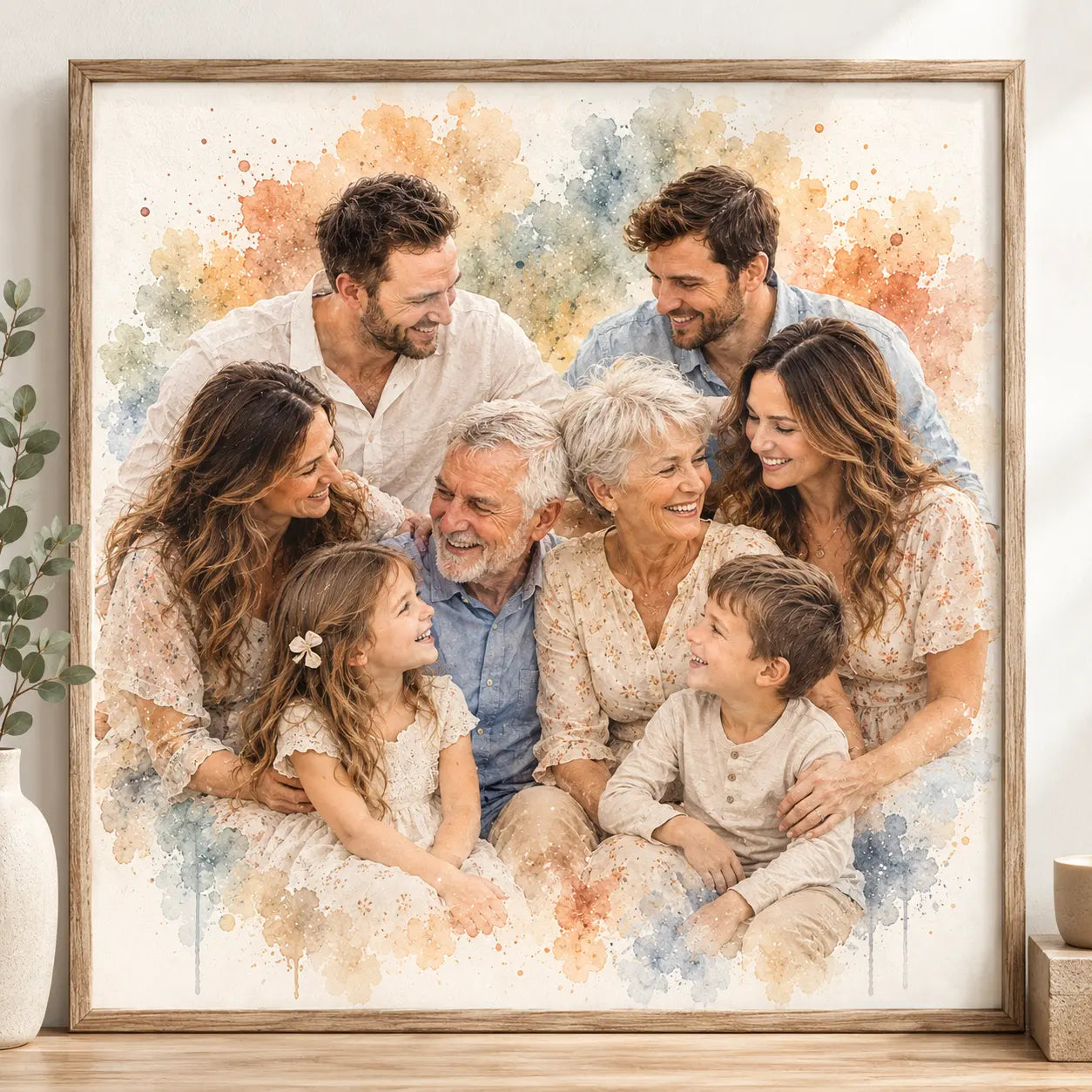 Personalised Family Watercolour Portrait from Photo Multi Family Keepsake Gift